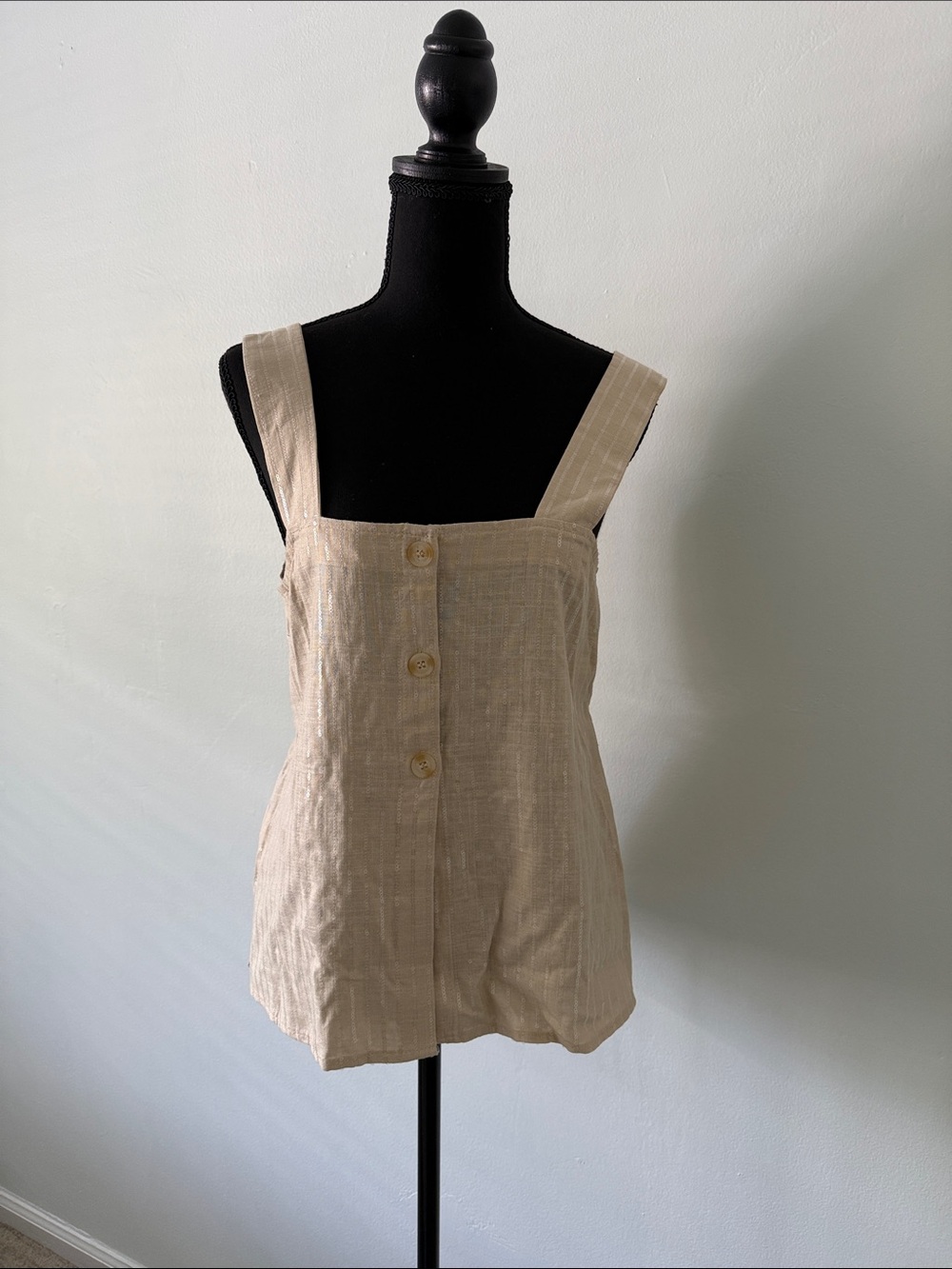 Sanctuary Cream with Sequins Button-Front Square Neck Tank